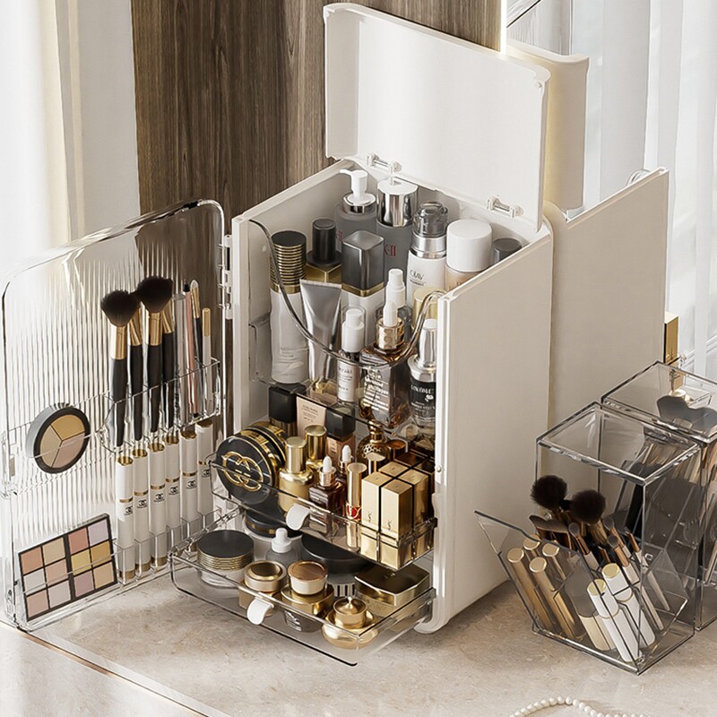 化妆品收纳盒桌面防尘护肤品置物架梳妆台整理箱抽屉大容量化妆柜