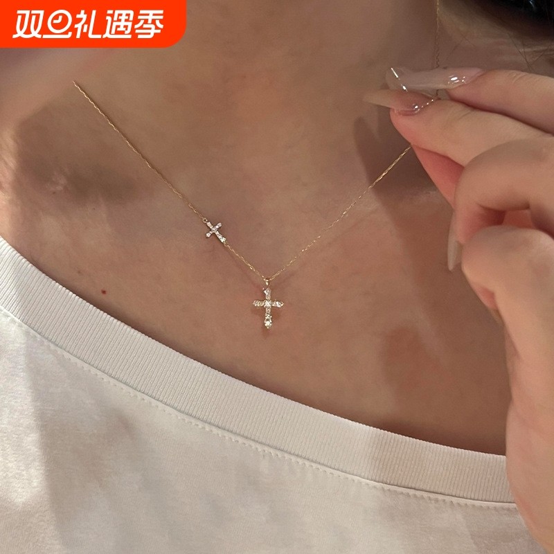 S925纯银双十字架项链女款2025新款配饰高级感轻奢小众复古吊