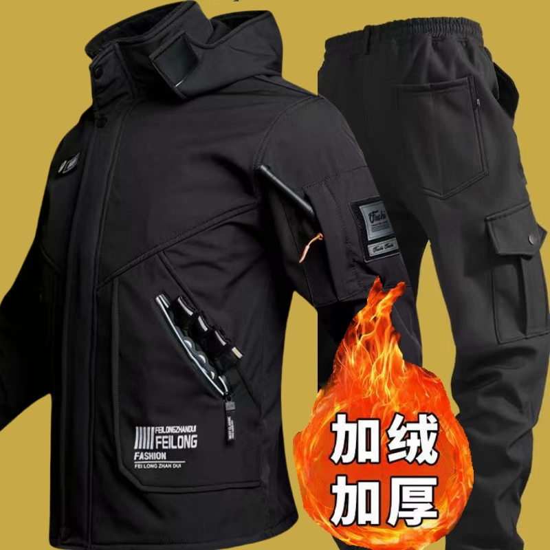 冲锋衣套装男士秋冬加绒加厚防风保暖抗磨防水抗寒冲锋衣软壳作战