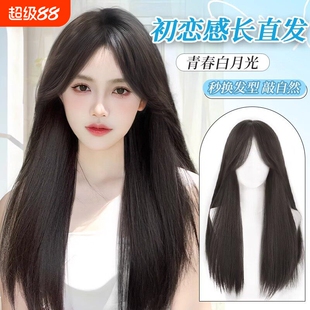 假发女长发长直发空气刘海Lolita圆脸甜美自然夏天薄款网红JK全头
