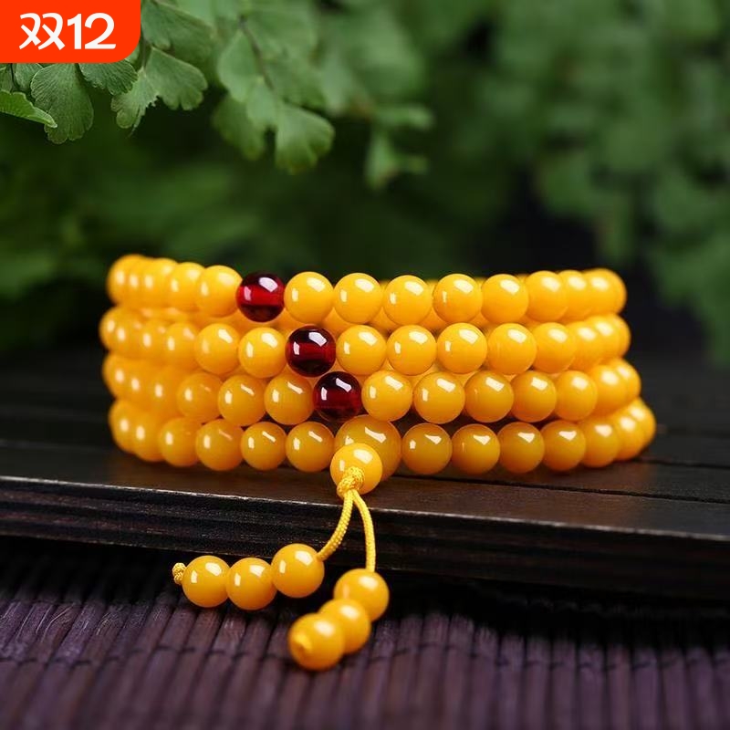 黄老蜜蜡手串108颗佛珠手链男女
