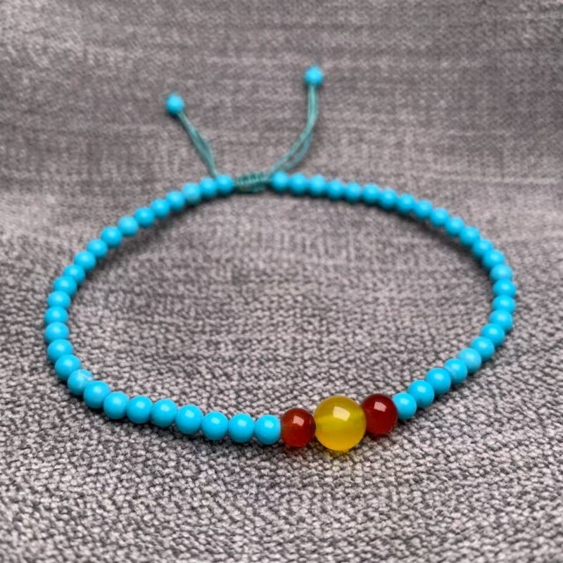 绿松石手串小米珠4mm极细单圈手链南红蜜蜡转运珠新中式国风手串