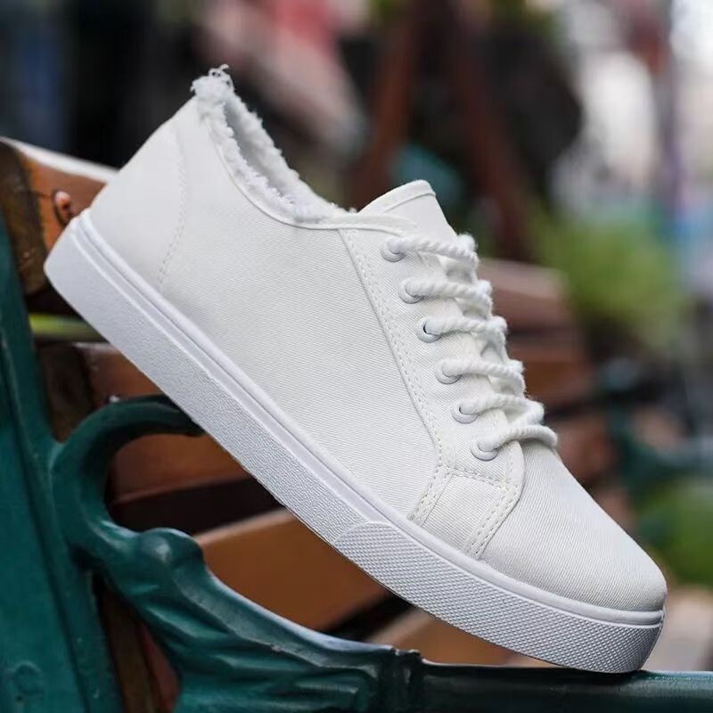 2026新款男鞋春季透气小白帆布鞋韩版潮流潮鞋男士休闲板鞋子白色