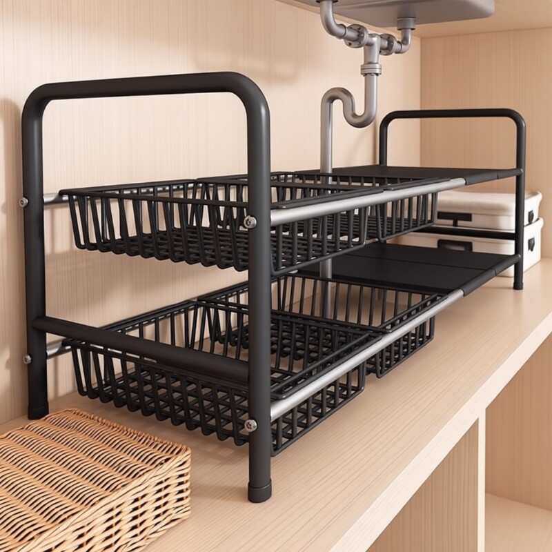 厨房置物架可伸缩收纳架橱柜内分层挂篮储物架柜子多层台面水槽