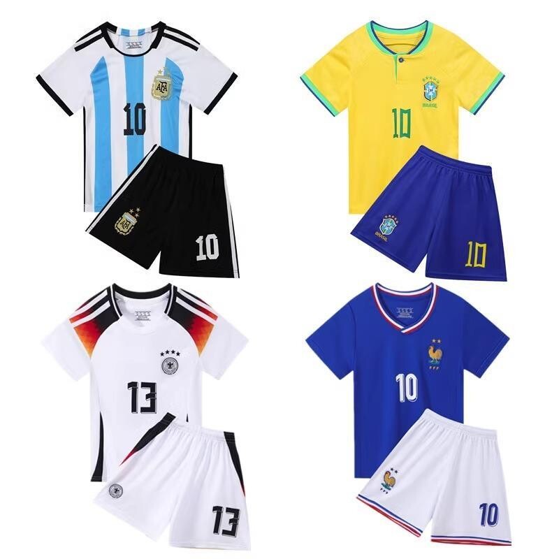 夏季足球服阿根廷儿童足球服套装男童女孩小学生梅西C罗球衣
