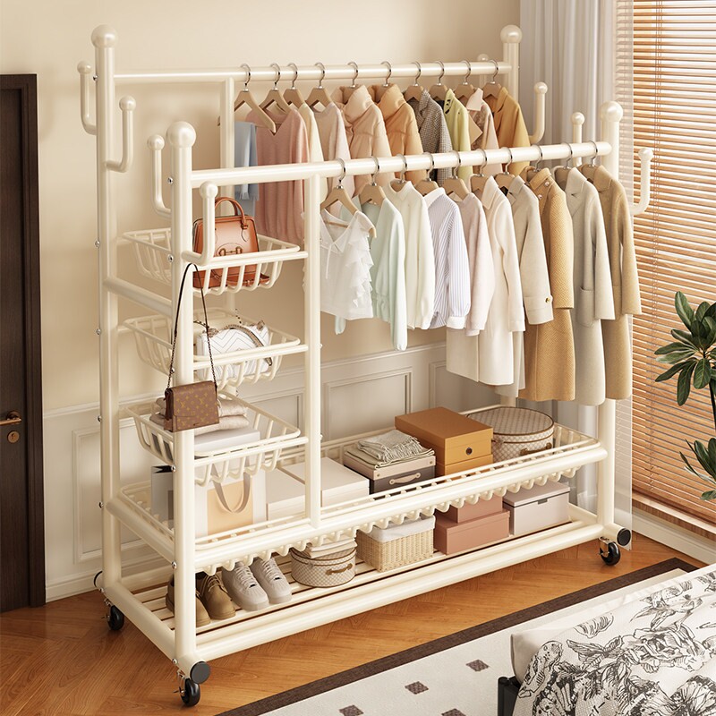 衣帽架落地卧室内家用房间双杆晾晒衣服架子移动高颜多功能挂衣架