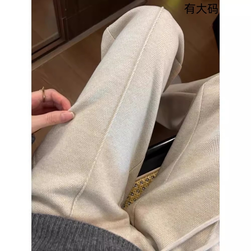 窄版阔腿裤女2025秋冬新款大码胖mm高腰显瘦垂感人字纹毛呢直筒裤