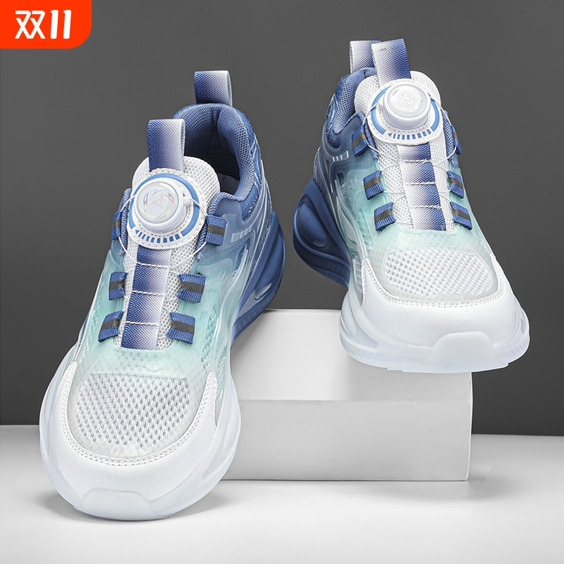 旋转纽扣大童男鞋夏季透气单网面运动鞋男款初中学生青少年跑步鞋