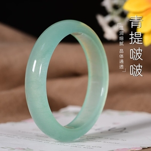 正品 玉手镯翡翠色浅绿真玉石镯子少女学生清新国风玉镯湖水绿证书