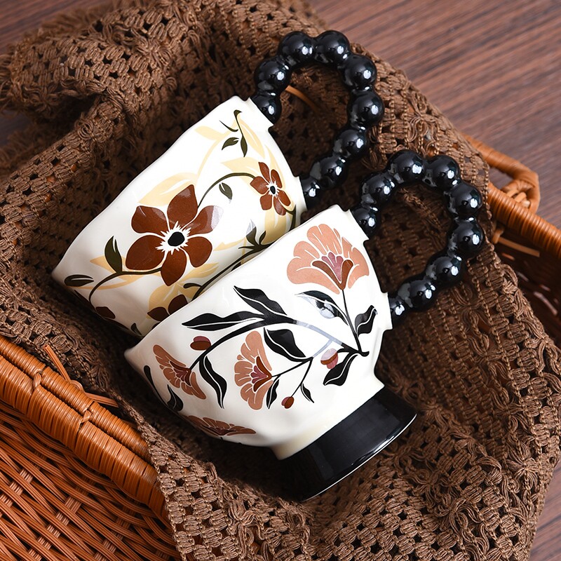 中古杯子高级感轻奢高脚马克杯陶瓷下午茶杯咖啡器具办公室喝水杯