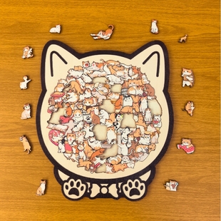 新款 拼图猫木质拼图猫狗难度烧脑猫咪异形diy拼图创意礼物摆件
