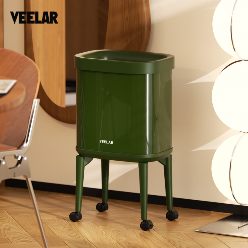 VEELAR客厅高脚垃圾桶家用客厅无盖复古风带轮子可移动厨房卫生桶