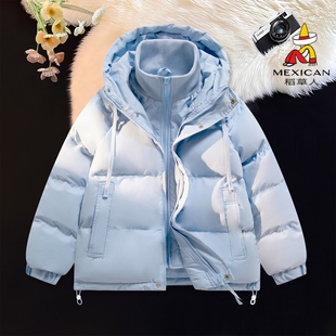 稻草人假两件棉衣外套男女秋冬款棉袄短款面包服冬季连帽棉服男款