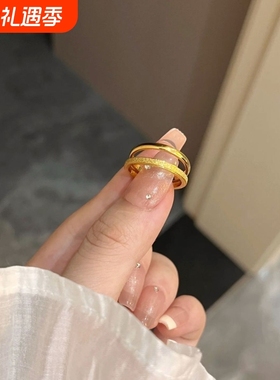 钛钢轻奢风高级感戒指女经典2025爆款素圈满天星磨砂叠戴球面指环