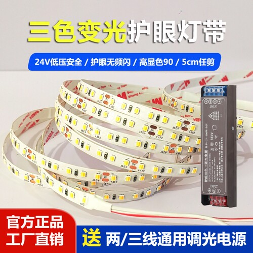 三色LED灯带自粘24V低压变光柔性灯条家装吊顶橱柜商场超亮线型灯