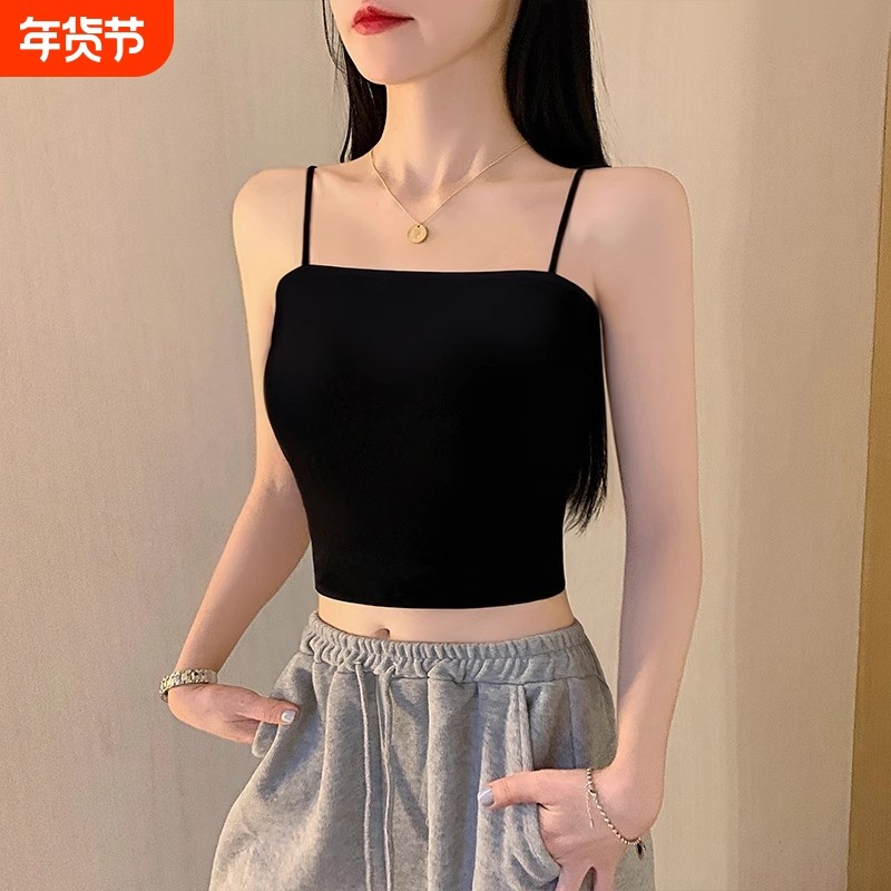 黑色吊带背心女夏外穿2026美背设计感无袖内搭打底抹胸短上衣白色
