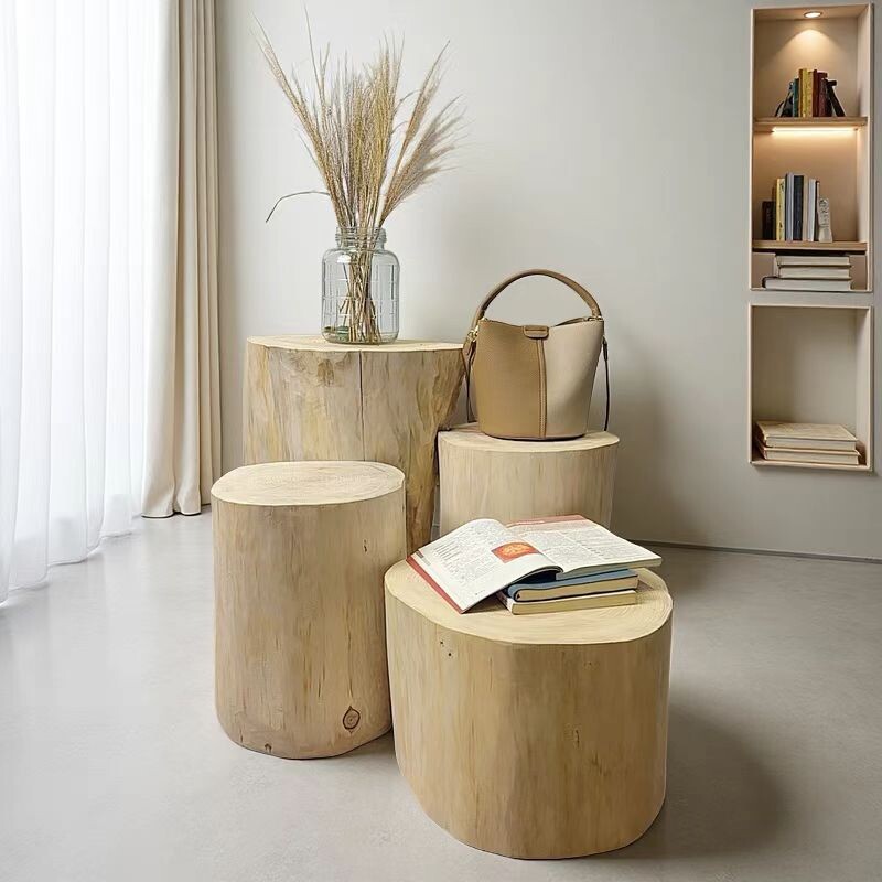 实木墩子圆凳木桩花架底座摆件原木头杉树艺术木凳子香杉木墩树桩