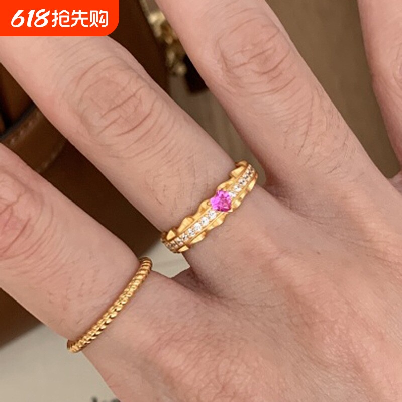 法式气质甜心爱心锆石戒指个性高级爱心设计轻奢小众百搭饰品开口