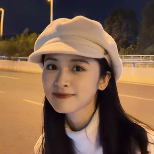沈月同款白色毛呢八角帽贝雷帽韩系百搭简约画家帽大头围显脸小