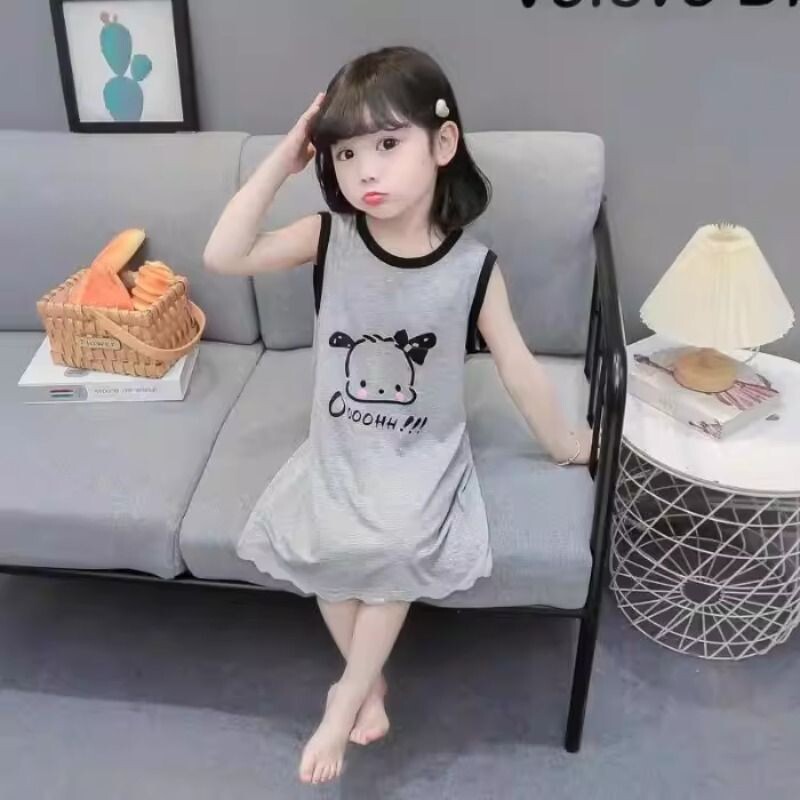 儿童卡通帕恰狗睡裙冰丝睡衣夏季薄款无袖中大童背心裙女童家居服