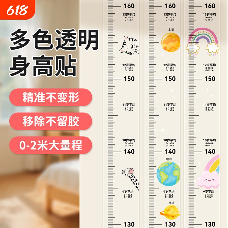 身高测量墙贴透明身高贴不伤墙儿童身高尺神器可移除精准记录