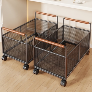 可移动书本收纳箱教室用学生装课本收纳筐高中书箱带轮书包置物架