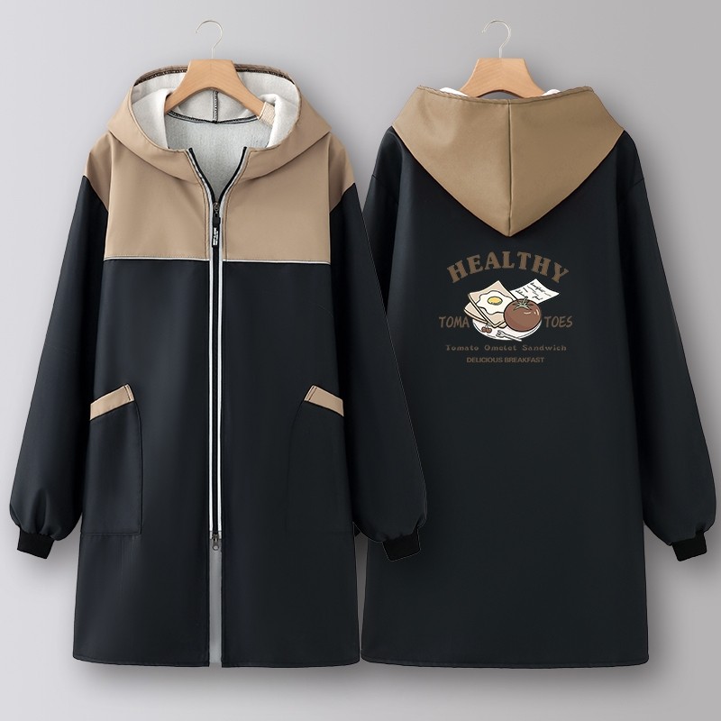 家用厨房罩衣女冬季加绒加厚长袖围裙防水防油2025新款男黑色红色