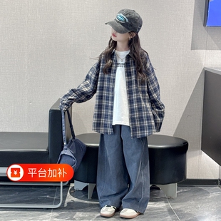 女童格子衬衫春秋2026新款洋气女孩大童秋装时髦外套儿童韩版衬衣