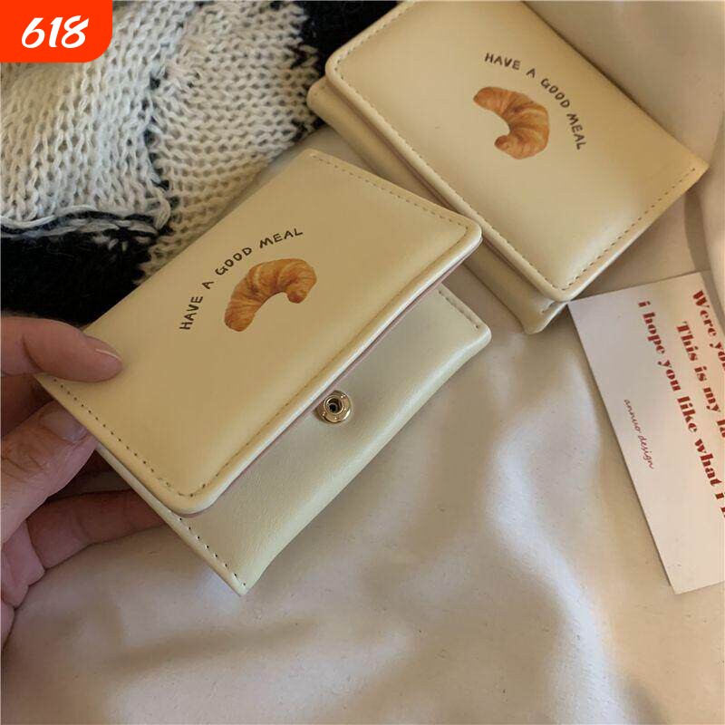 黄油吐司ins可爱奶黄色短款钱包韩版卡通三折学生小众卡包零钱包