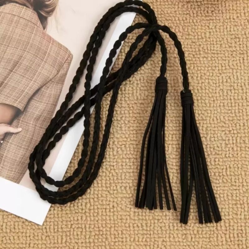 百搭编织腰带单圈流苏腰带腰链 细腰带 女士腰带韩国绒腰饰 裙带