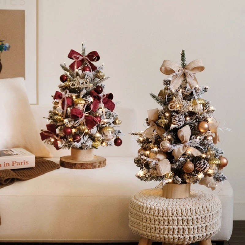 圣诞树装饰品家用迷你桌面圣诞节布置手工DIY小摆件ins风新款带灯