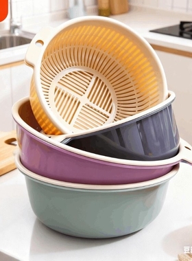 双层洗菜盆塑料沥水篮子漏盆淘米器菜蓝淘菜盆家用厨房洗水果蔬菜