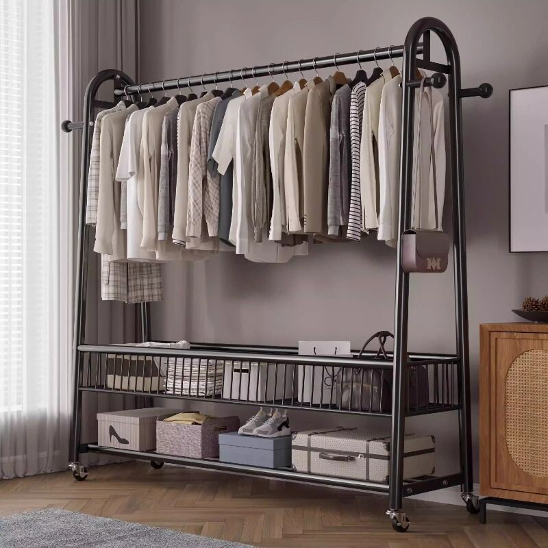 特厚加粗落地衣帽架挂衣架晾衣架卧室家用简易收纳柜双杆