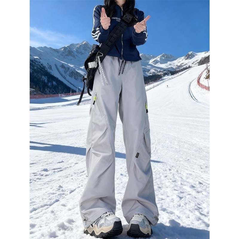 东北零下40滑雪裤男女秋冬加绒加厚褶皱伞兵工装裤户外登山裤子