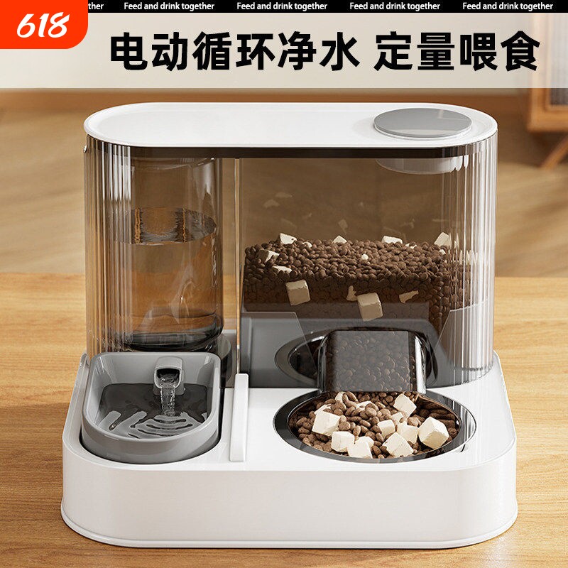 猫碗狗碗猫粮食盆双碗自动饮水喂食器流动水盆陶瓷宠物用品大容量