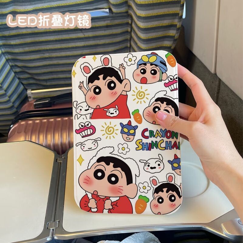 蜡笔小新LED灯化妆镜带灯镜子随身折叠便携式学生宿舍桌面梳妆镜