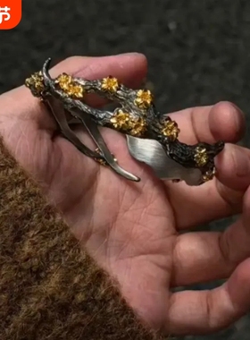 桃花手镯个性复古做旧传统文化高级感精雕开口镯子送男士礼物