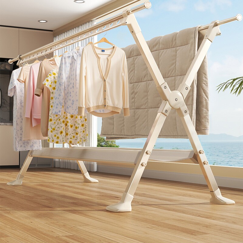 晾衣架落地阳台家用室内折叠挂衣架卧室衣帽杆伸缩晒被子神器简易