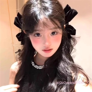精致赫本絲絨蝴蝶結(jié)發(fā)夾復(fù)古小邊夾黑色日系簡約劉海夾一字夾發(fā)卡
