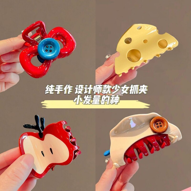 设计师款抓夹时尚气质红色三角发夹发卡半扎鲨鱼夹发抓子南瓜水果