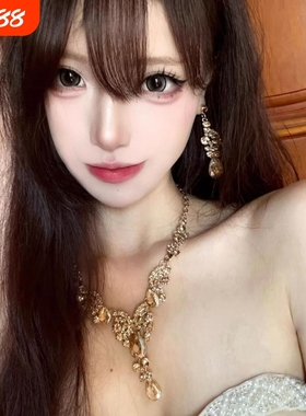 香槟色满钻水滴流苏项链女轻奢气质夸张高级感晚礼服配饰品锁骨链