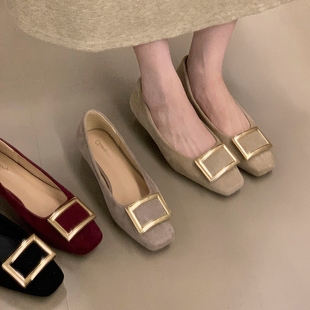 one 女粗跟方头通勤玛丽珍鞋 2025秋季 金属方扣浅口单鞋 新款 ocean