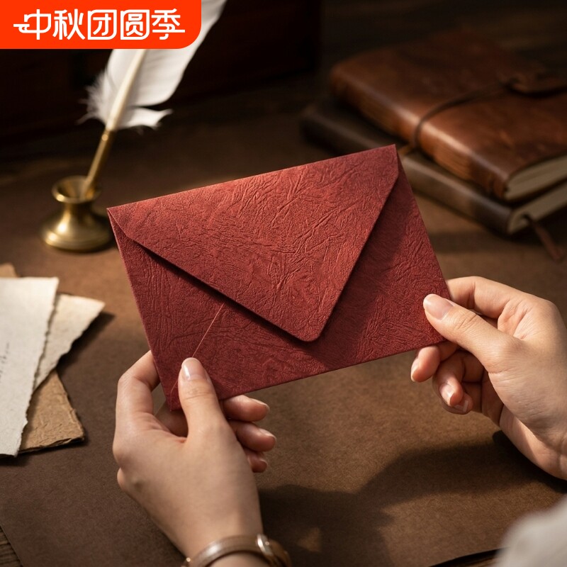 复古树纹红色信封手写氛围感信封图片