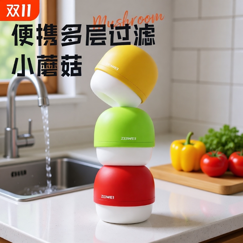 蘑菇家用水龙头过滤器通用防溅嘴厨房净水神器自来水好便携滤水器
