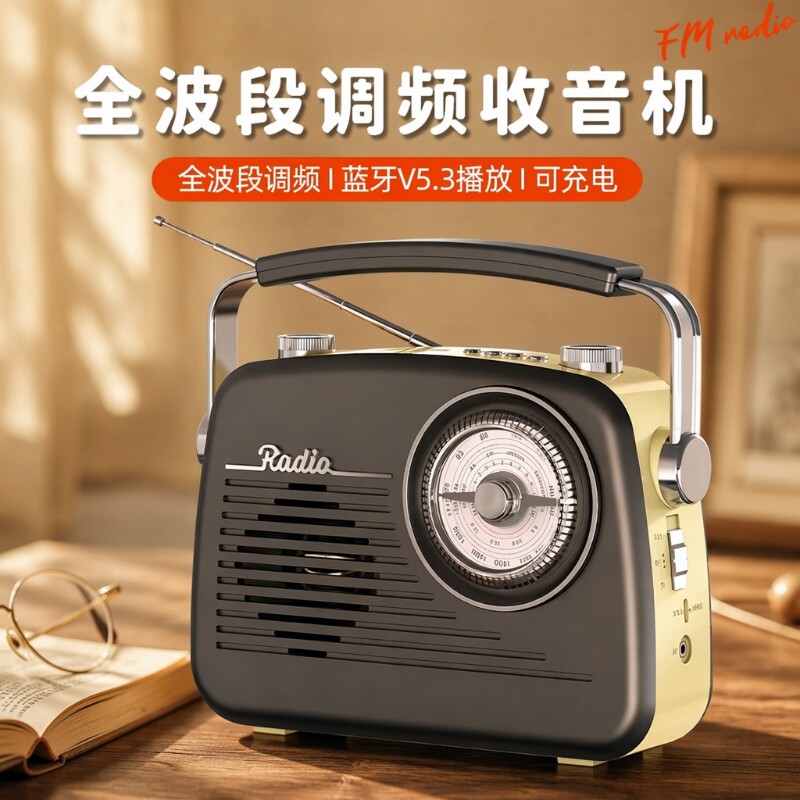 全波段收音机老人专用复古老式便携老年可插卡U盘蓝牙播放器新款