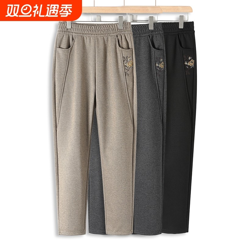 妈妈裤子秋款中老年女裤秋冬季宽松中老年人奶奶裤加绒加厚松紧腰