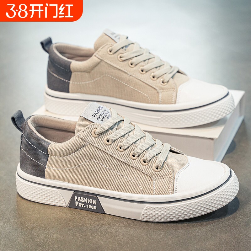 帆布男鞋2025新款秋季透气薄款低帮休闲板鞋百搭厚底运动工作潮鞋