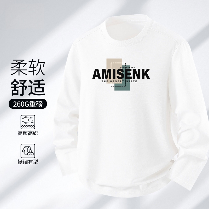 索罗娜圆领秋季百搭宽松长袖上衣ins潮流男T恤印花长袖T恤休闲