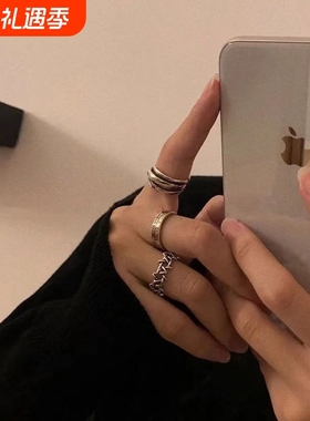 戒指3件套凹纹基础搭配指环大气质感时尚素圈女儿童开口