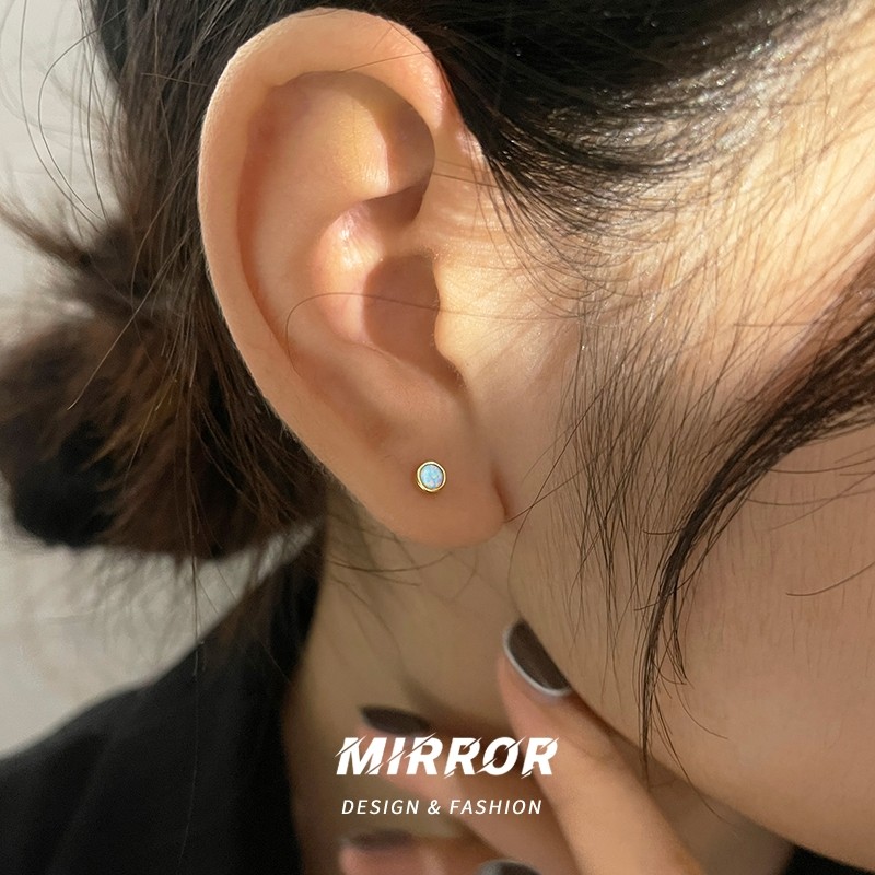 小麋人925纯银睡觉不用摘欧泊耳钉女款耳环圆圈小众设计耳饰精致